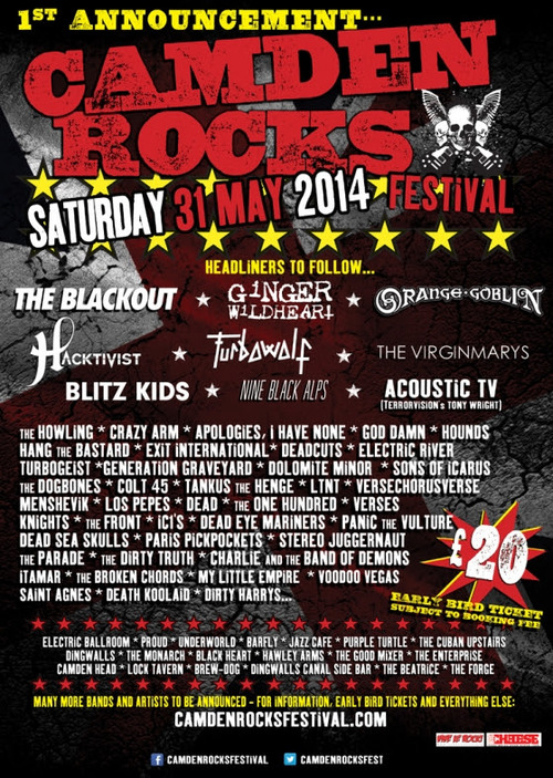 Camden Rocks Festival Announces Initial Line-Up including The Blackout, Orange Goblin, Ginger Wildheart and Many More Apologies I Have None Post