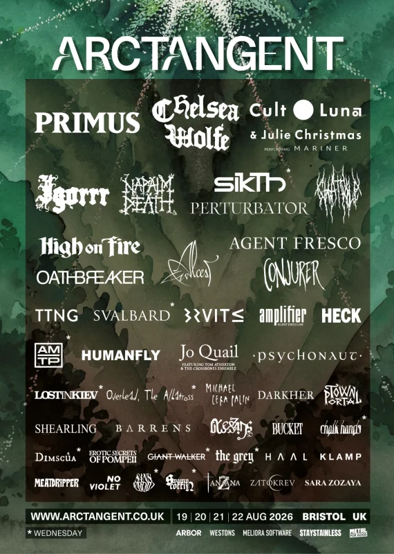 Primus, Chelsea Wolfe, and Cult Of Luna & Julie Christmas Announced as ArcTanGent 2026 Headliners 1 ArcTanGent2026 Poster 2 - Nov 26th 2025