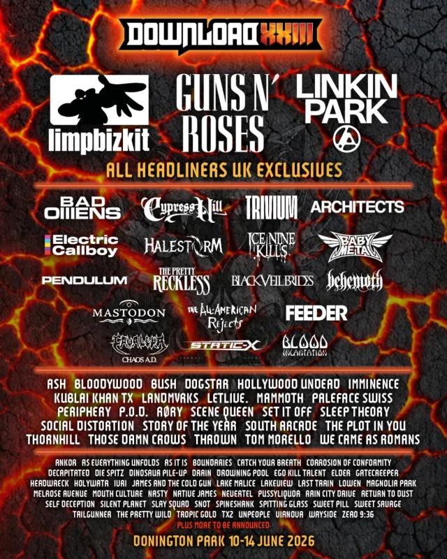 Limp Bizkit, Linkin Park, Guns N' Roses, and More Announced for Download 2026 Download Festival News