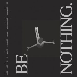 Boston Manor - Be Nothing. album artwork: a near-black minimalist design featuring a falling human figure with arms outstretched, the words BE NOTHING. in large white letters down the right side, and the original tracklisting printed vertically along the left edge